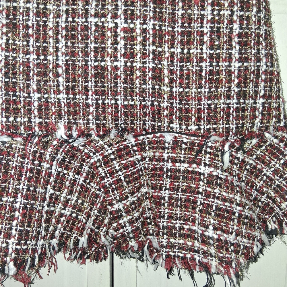 Alya Burgundy and White Tweed Mini Skirt - Picture 2 of 7